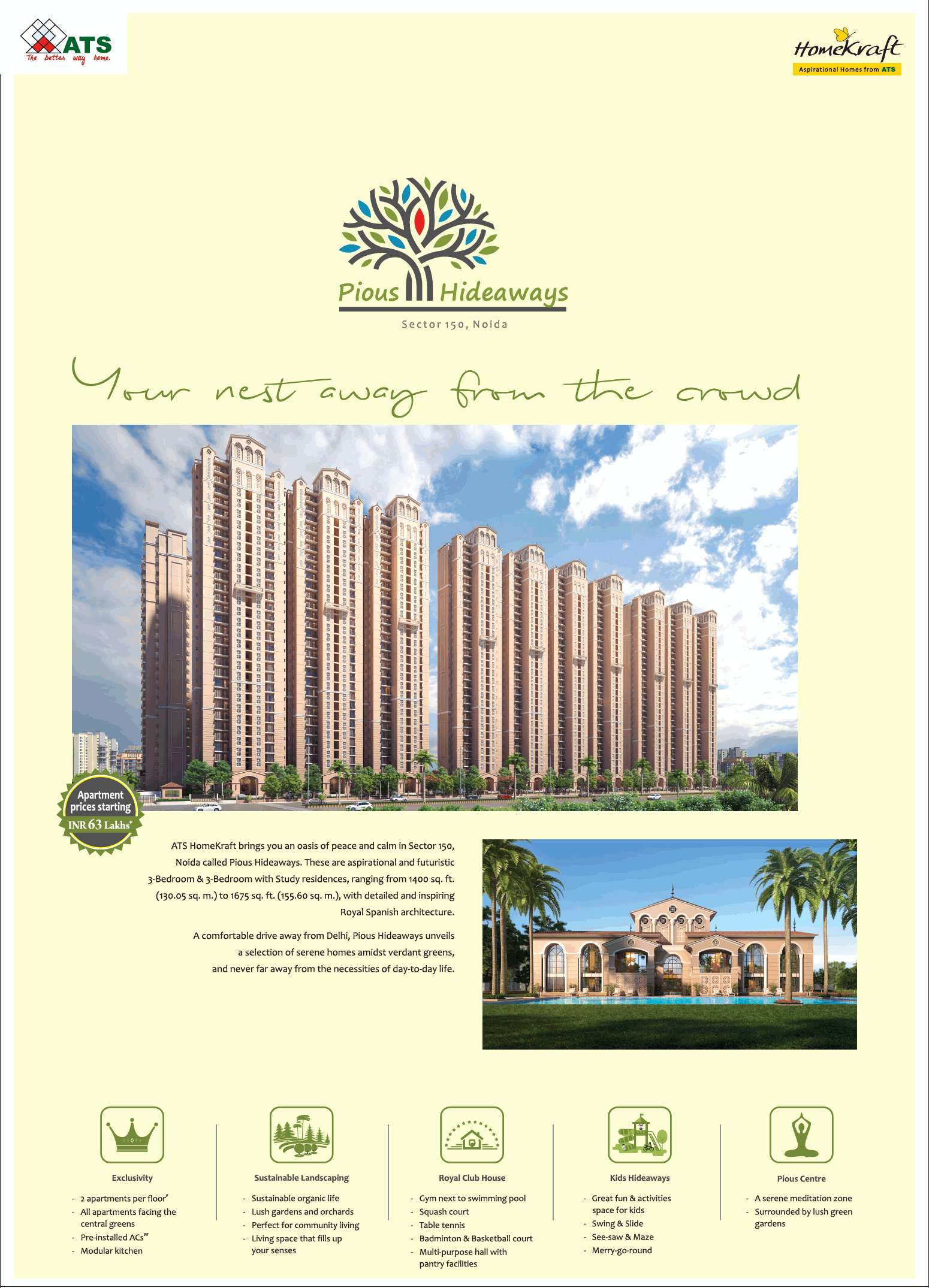 Presenting apartments with its exclusivity at ATS Pious Hideaways in Sector 150, Noida Update